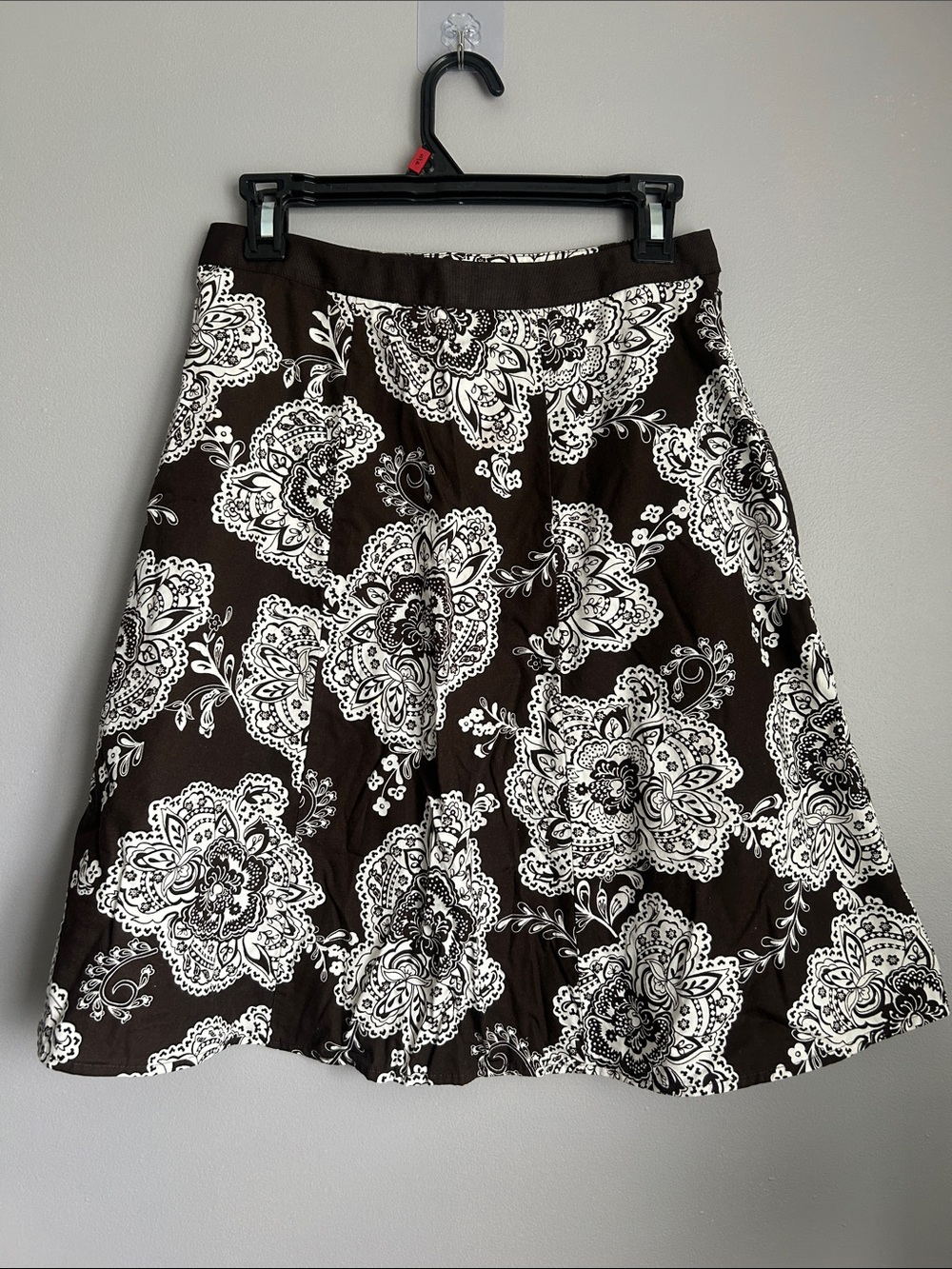 Boho Floral Paisley A-Line Midi Skirt White Brown